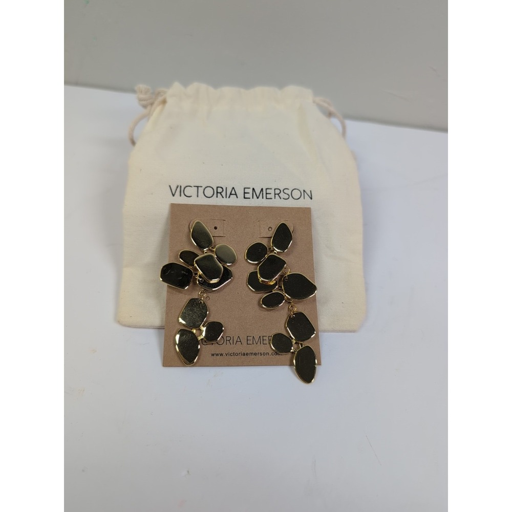 New‎ Victoria Emerson Gold Tone Dangle statement dramatic Earrings